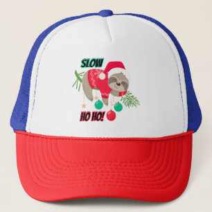 Cute and Funny Santa's Sloth Slow Ho Ho Trucker Hat