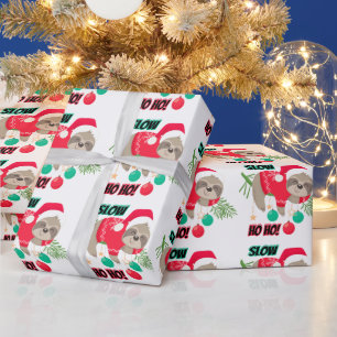 Cute and Funny Santa's Sloth Slow Ho Ho Wrapping Paper