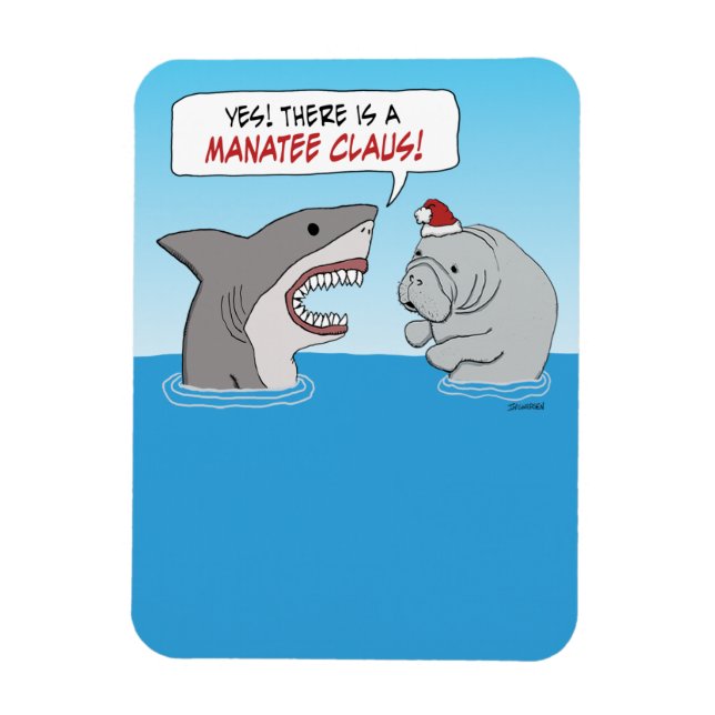 Cute and funny shark and Manatee Claus  Magnet (Vertical)