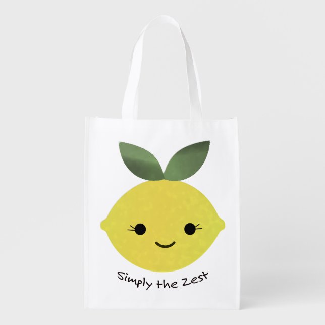 Cute and Funny Simply The Zest Kawaii Lemon Grocery Bag (Front)