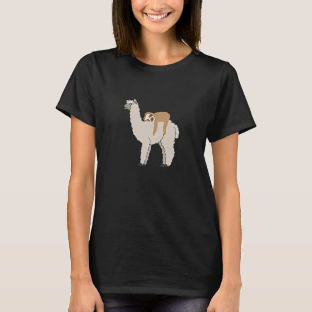Cute and Funny Sleepy Sloth and Llama T-Shirt (Front)