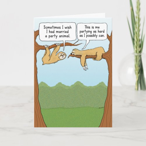 Cute and Funny Sloth Party Animals Anniversary Card