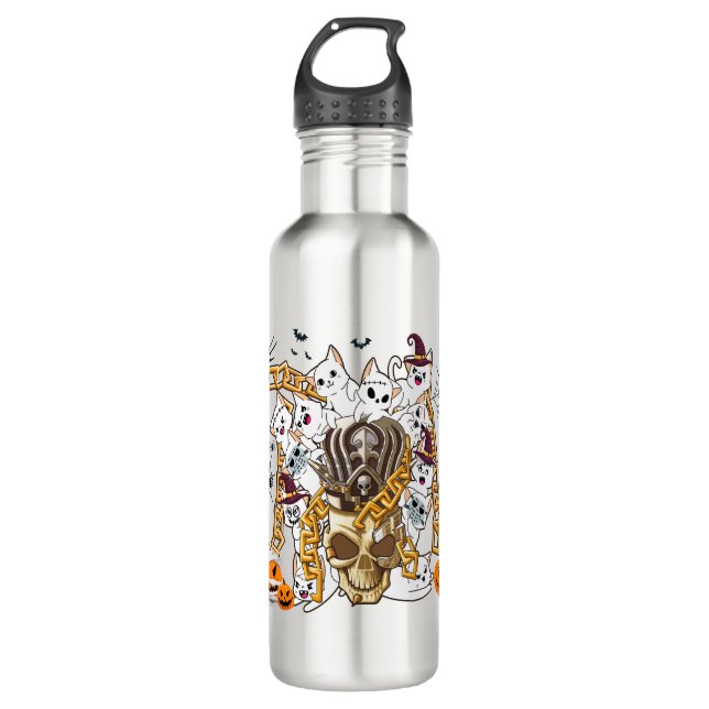 Cute and Funny Spooky Evil Cats Stainless Steel Water Bottle (Front)