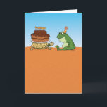 Cute and Funny Turtle and Frog Birthday Card<br><div class="desc">This cute and funny birthday card features a turtle bringing a frog a birthday cake. It was worth the wait!

Thanks for choosing this original design by © Chuck Ingwersen and supporting me — an independent artist! I post cartoons every day on Instagram: https://www.instagram.com/captainscratchy</div>