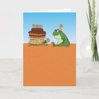 Cute And Funny Turtle And Frog Birthday Card by chuckink at Zazzle