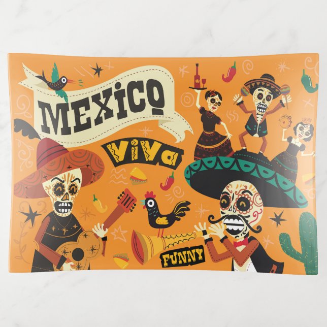 Cute and Funny Viva Mexico Cartoon Trinket Tray (Front)