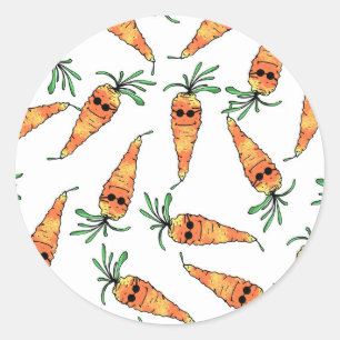 Cute and Funny Watercolor Carrot with Sunglasses Classic Round Sticker