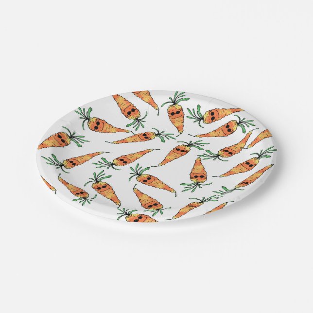 Cute and Funny Watercolor Carrot with Sunglasses Paper Plates (Angled)
