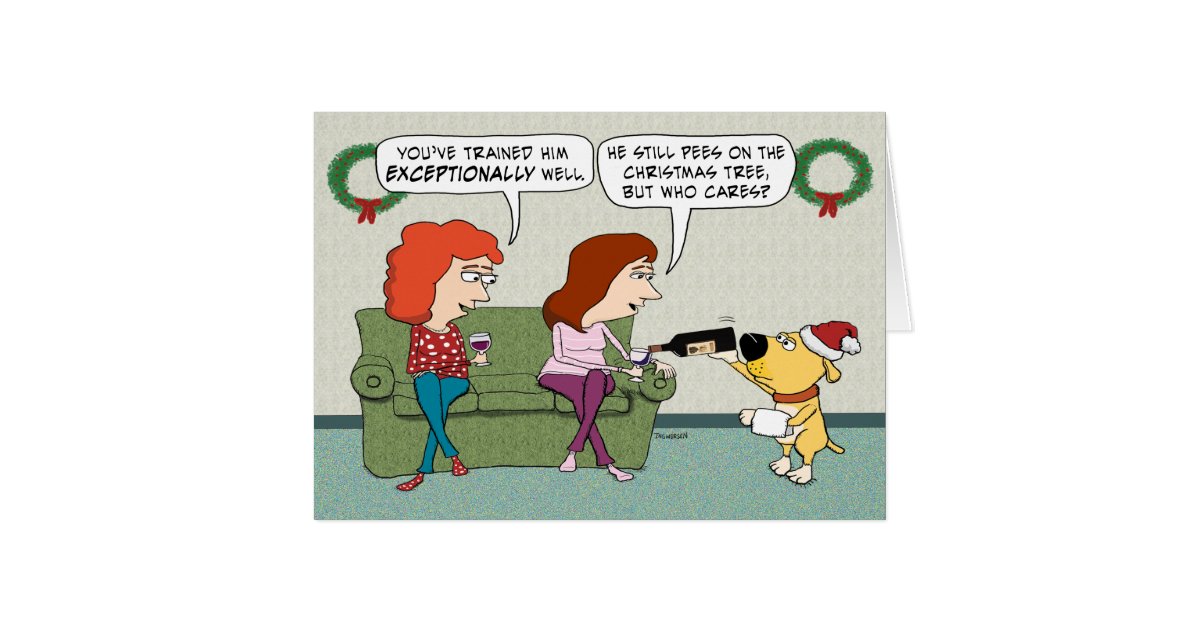 Cute and Funny Wine Serving Dog Christmas Card  Zazzle.com