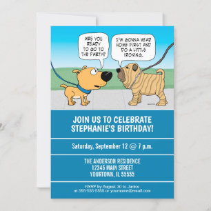 Cute and Funny Wrinkly Dog Birthday Party Invitation
