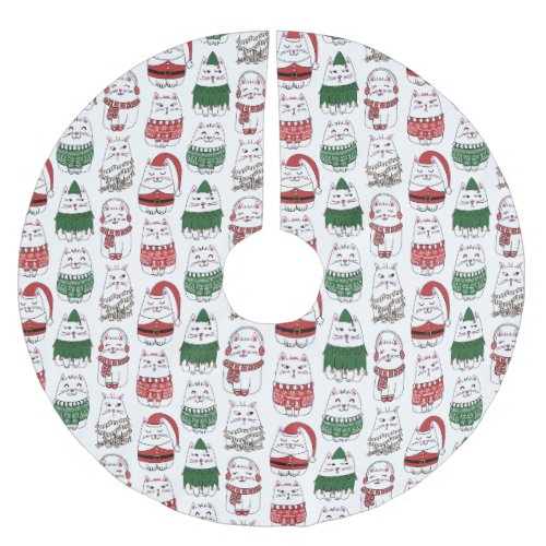 Cute and Funny X_mas Cat Brushed Polyester Tree Skirt