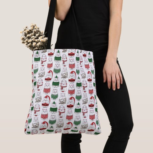 Cute and Funny X_mas Cat Tote Bag