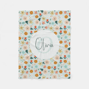 Cute and Girly Botanical Floral Monogram Fleece Blanket