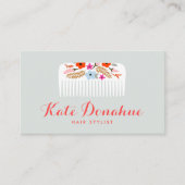 Cute and Girly Hair Stylist Floral Comb Hair Salon Business Card (Front)