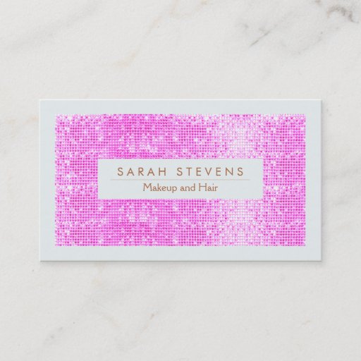 Customizable Sparkly FAUX Pink Sequins Makeup and Hair Business Card Template
