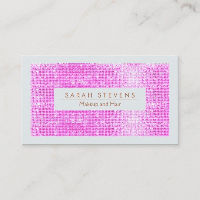 Cute and Girly Hot Pink Sequins Makeup and Hair Business Card (Front)