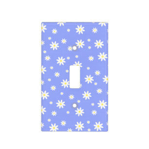 Cute and girly pastel blue and white daisy pattern light switch cover