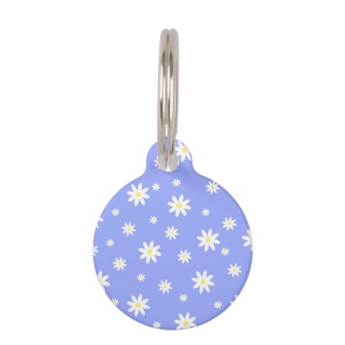 Cute and girly pastel blue and white daisy pattern pet tag