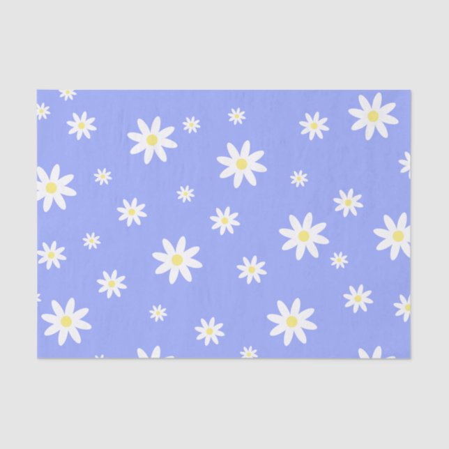 Cute and girly pastel blue and white daisy pattern tissue paper (Front)