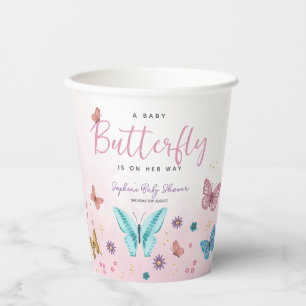 Cute and Girly Pink Butterfly Girls Baby Shower Paper Cups