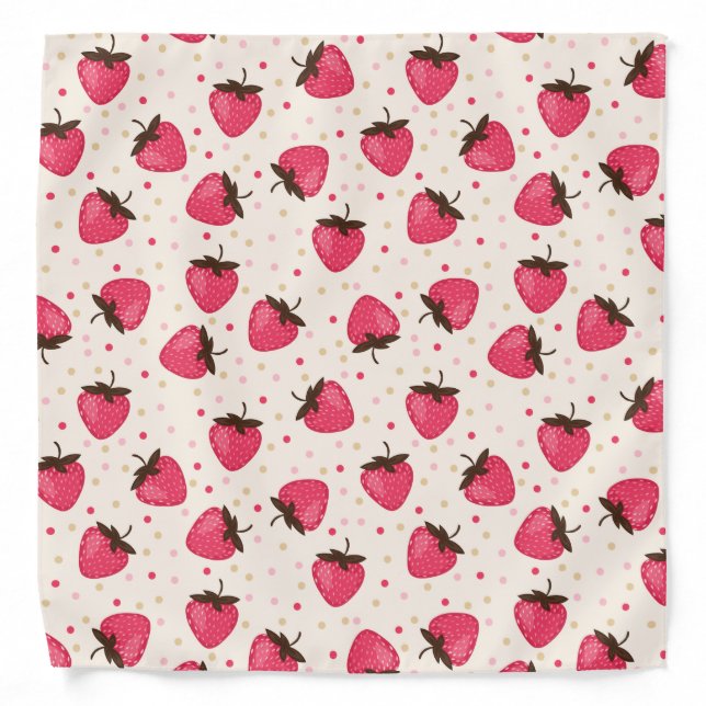 Cute and Girly Pink Strawberries Pattern Bandana (Front)