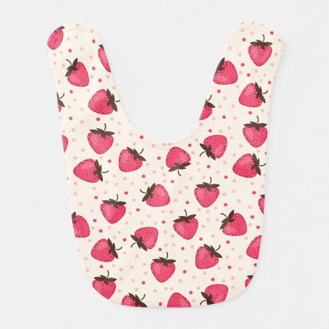 Cute and Girly Pink Strawberries Pattern Bib (Front)