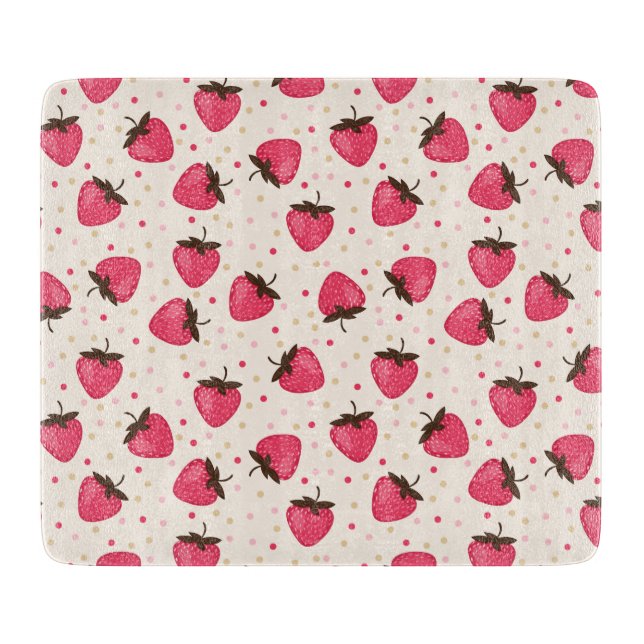 Cute and Girly Pink Strawberries Pattern Cutting Board (Front)