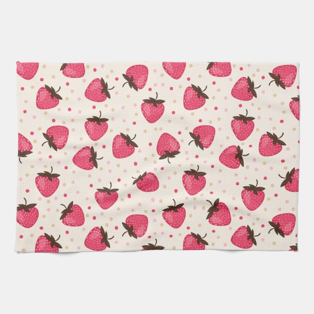 Cute and Girly Pink Strawberries Pattern Kitchen Towel (Horizontal)