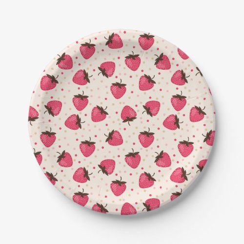 Cute and Girly Pink Strawberries Pattern Paper Plates