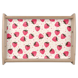 Cute and Girly Pink Strawberries Pattern Serving Tray