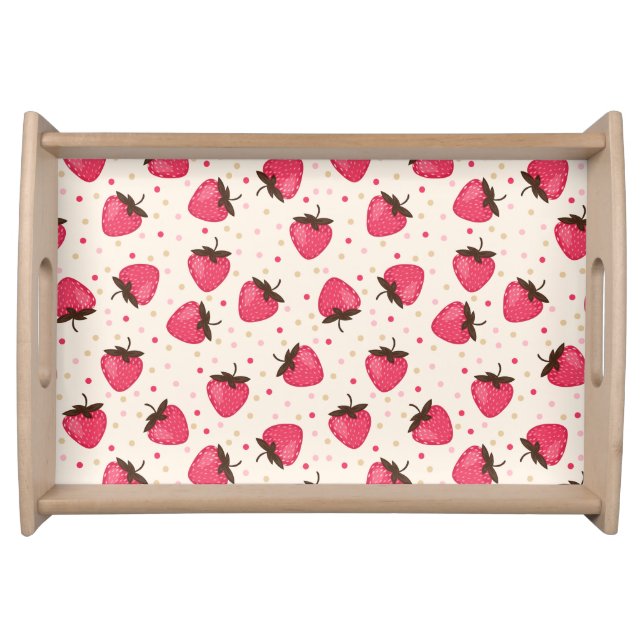 Cute and Girly Pink Strawberries Pattern Serving Tray (Front)