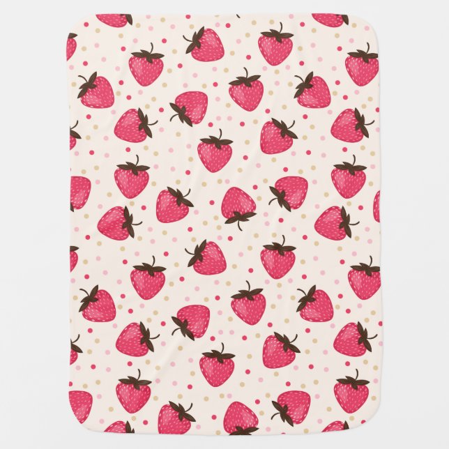 Cute and Girly Pink Strawberries Pattern Stroller Blanket (Front)