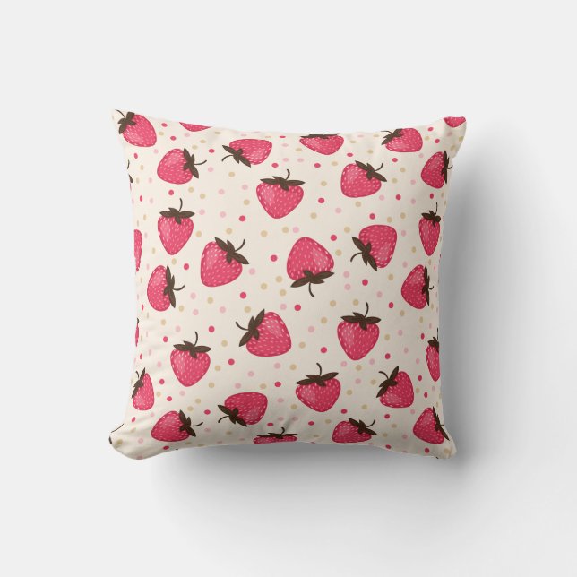 Cute and Girly Pink Strawberries Pattern Throw Pillow (Front)