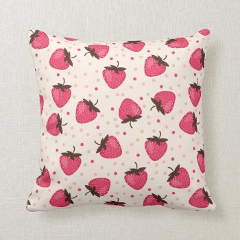 Cute And Girly Pink Strawberries Pattern Throw Pillow by VintageDesignsShop at Zazzle