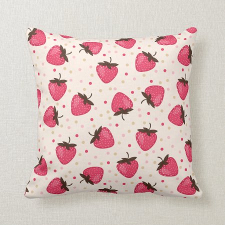 Cute And Girly Pink Strawberries Pattern Throw Pillow