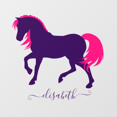   Cute And Girly Purple And Pink Horse Custom Name Wall Decal