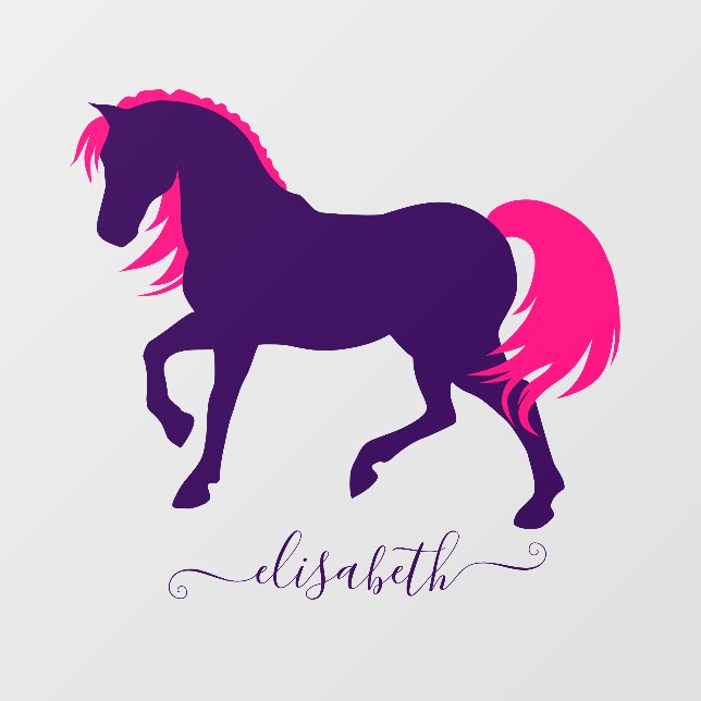   Cute And Girly Purple And Pink Horse Custom Name Wall Decal (Front)