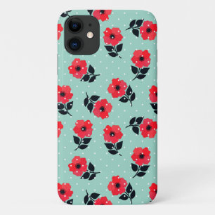 Cute and Girly Red Flowers Pattern iPhone 11 Case