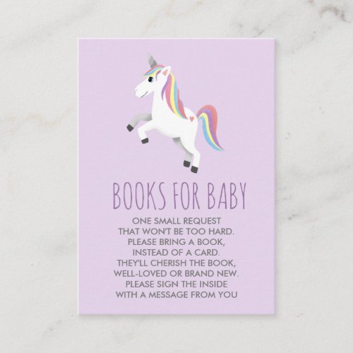 Cute and Girly Unicorn Books For Baby Enclosure Card