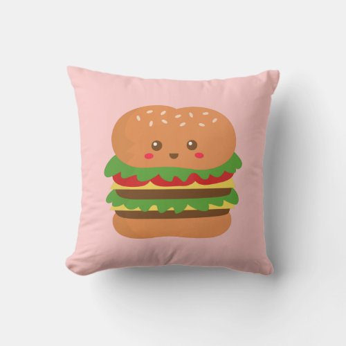 Cute and happy big burger for fast food lovers throw pillow