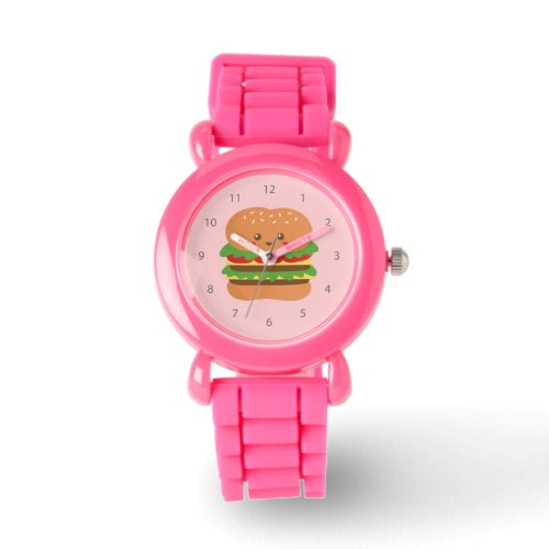 Cute and happy big burger for fast food lovers watch