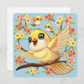 Cute and Happy Birds among Spring Flowers (Front/Back)