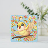 Cute and Happy Birds among Spring Flowers (Standing Front)