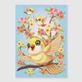 Cute and Happy Birds among Spring Flowers (Front)