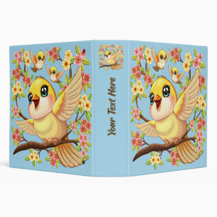 Cute and Happy Birds among Spring Flowers 3 Ring Binder