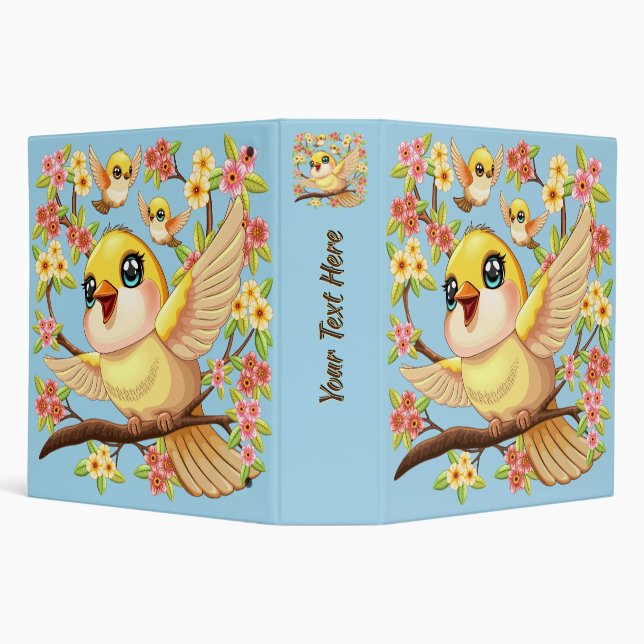 Cute and Happy Birds among Spring Flowers 3 Ring Binder (Background)