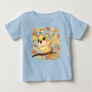 Cute and Happy Birds among Spring Flowers Baby T-Shirt