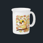 Cute and Happy Birds among Spring Flowers Beverage Pitcher<br><div class="desc">Cute and Happy Little Birds flying in a Pink and Yellow springtime and Summer Flowers Cheerful blooming Background. Original Vector Illustration Background Copyright BluedarkArt TheChameleonArt.</div>