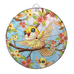 Cute and Happy Birds among Spring Flowers Dart Board