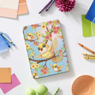 Cute and Happy Birds among Spring Flowers iPad Pro Cover
